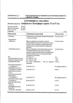 11838-Сертификат Амброксол-Хемофарм, сироп 15 мг/5 мл 100 мл 1 шт-20