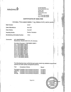 12725-Сертификат Аримидекс, таблетки покрыт.плен.об. 1 мг 28 шт-20