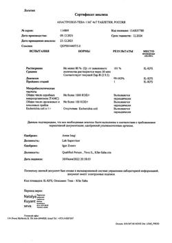 14304-Сертификат Анастрозол-Тева, таблетки покрыт.плен.об. 1 мг 28 шт-12