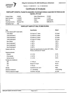 8354-Сертификат Рисполепт Конста, порошок д/приг суспензии для в/м введ. пролонг действия 37,5 мг фл в комплекте 1 шт.-8