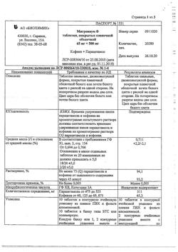 868-Сертификат Мигрениум, таблетки покрыт.плен.об. 65 мг+500 мг  20 шт-7