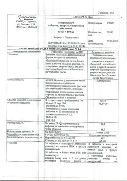868-Сертификат Мигрениум, таблетки покрыт.плен.об. 65 мг+500 мг  20 шт-3
