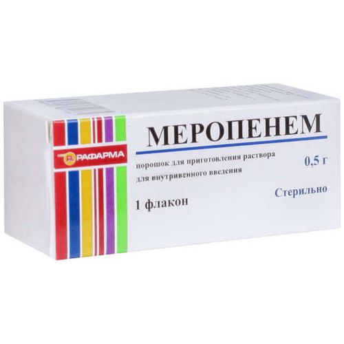МЕРОПЕНЕМ ПОРОШОК ДЛЯ ПРИГОТОВЛЕНИЯ РАСТВОРА ДЛЯ ВНУТРИВЕННОГО ВВЕДЕНИЯ 0,5 Г   №1