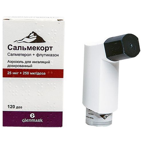 САЛЬМЕКОРТ АЭРОЗОЛЬ ДЛЯ ИНГАЛЯЦИЙ ДОЗИРОВАННЫЙ 25 МКГ+250 МКГ/ДОЗА   120 ДОЗ №1