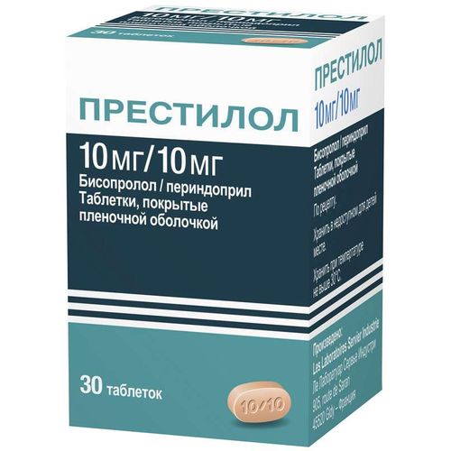 ПРЕСТИЛОЛ ТАБЛЕТКИ ПОКРЫТЫЕ ПЛЕНОЧНОЙ ОБОЛОЧКОЙ 10 МГ+10 МГ   №30