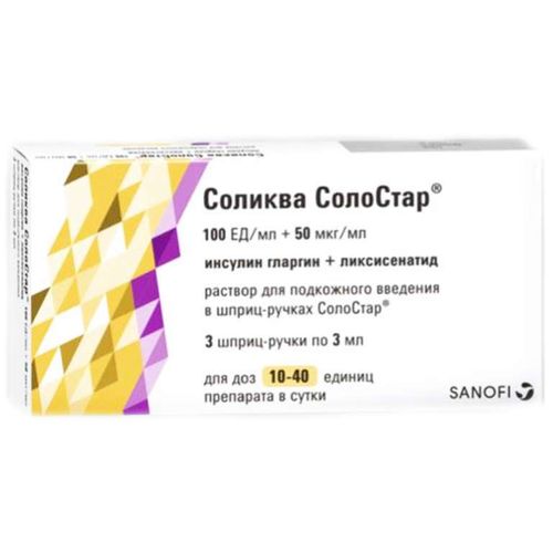 СОЛИКВА СОЛОСТАР РАСТВОР ДЛЯ ПОДКОЖНОГО ВВЕДЕНИЯ 100 ЕД+50 МКГ/МЛ 3 МЛ №3