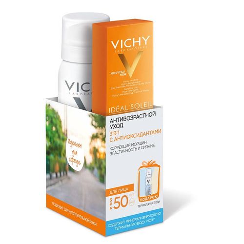 VICHY CAPITAL IDEAL SOLEIL УХОД 3-В-1 КРЕМ АНТИ-ВОЗРАСТ SPF50+ 50МЛ+ТЕРМ ВОДА 50МЛ КОСМЕТИЧЕСКИЙ НАБОР №1