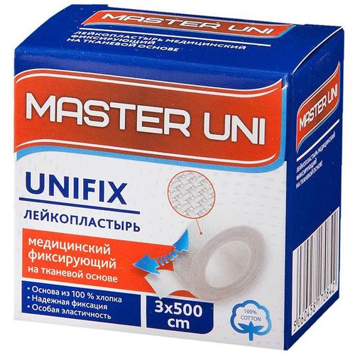 МАСТЕР ЮНИ ПЛАСТЫРЬ UNIFIX ТКАН/ОСНОВА 3СМ Х 500СМ ПЛАСТЫРЬ НА ТКАНЕВОЙ ОСНОВЕ   №1