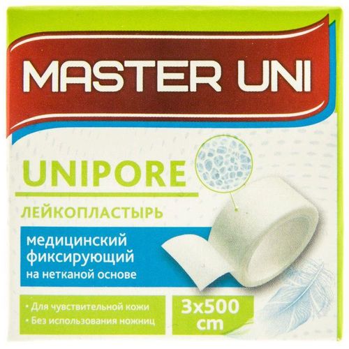 МАСТЕР ЮНИ ПЛАСТЫРЬ UNIPORE НЕТКАНАЯ ОСНОВА 3Х500СМ ПЛАСТЫРЬ НА НЕТКАНОЙ ОСНОВЕ   №1