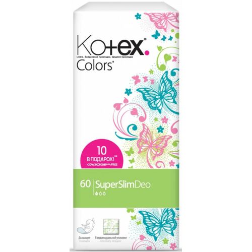 KOTEX ПРОКЛ ЕЖЕДН КОЛОРС СУПЕР СЛИМ ДЕО ПРОКЛАДКИ ЖЕНСКИЕ ГИГИЕНИЧЕСКИЕ ЕЖЕДНЕВНЫЕ №60