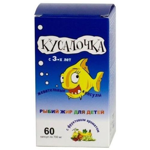 КУСАЛОЧКА РЫБИЙ ЖИР Д/ДЕТ КАПСУЛЫ ЖЕВАТЕЛЬНЫЕ 500 МГ   №60