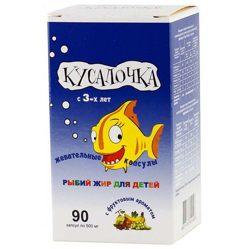 КУСАЛОЧКА РЫБИЙ ЖИР Д/ДЕТ КАПСУЛЫ ЖЕВАТЕЛЬНЫЕ 500 МГ №90