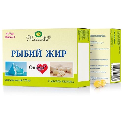 РЫБИЙ ЖИР МИРРОЛЛА С МАСЛОМ ЧЕСНОКА КАПСУЛЫ 370 МГ №100