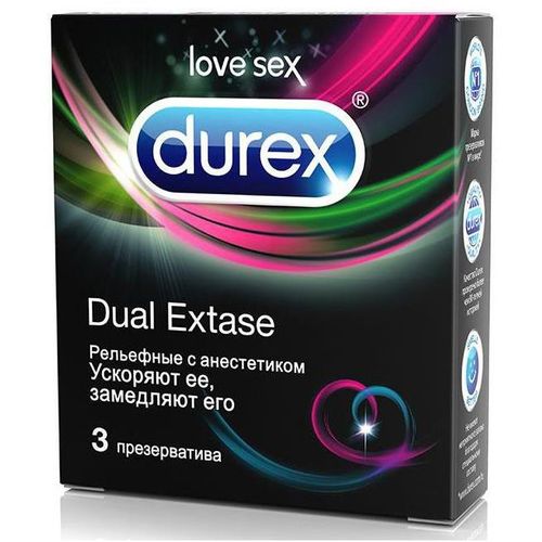 DUREX ПРЕЗЕРВАТИВЫ DUAL EXTASE (РЕЛЬЕФНЫЕ С АНЕСТЕТИКОМ) ПРЕЗЕРВАТИВ    №3