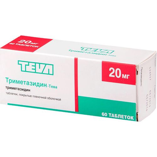 ТРИМЕТАЗИДИН-ТЕВА ТАБЛЕТКИ ПОКРЫТЫЕ ПЛЕНОЧНОЙ ОБОЛОЧКОЙ 20 МГ   №60