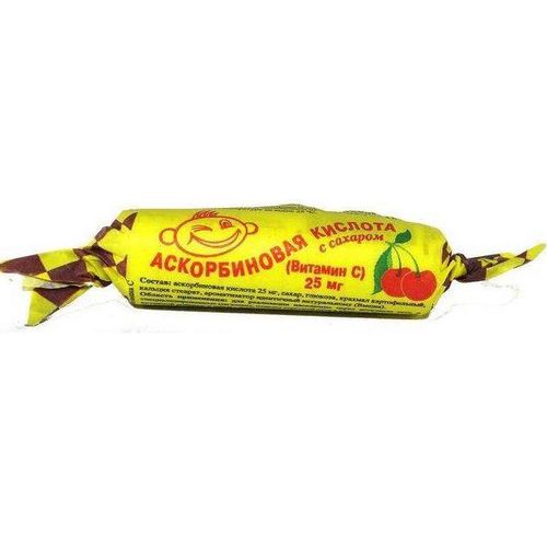 АСКОРБИНОВАЯ КИСЛОТА С САХАРОМ (ВИШНЯ) ТАБЛЕТКИ  25 МГ №10