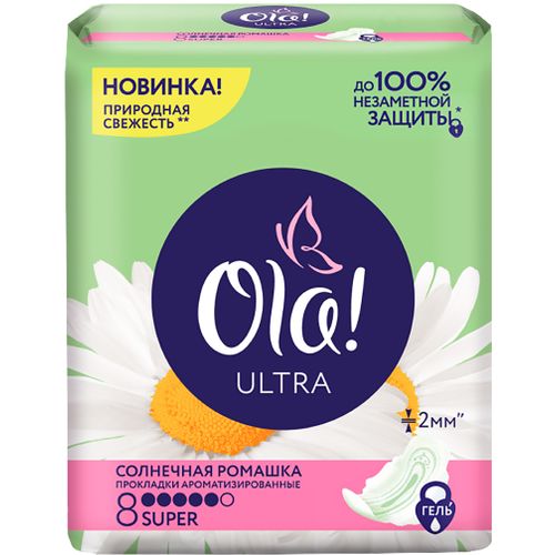 OLA ПРОКЛАДКИ ULTRA SUPER РОМАШКА ПРОКЛАДКИ ЖЕНСКИЕ ГИГИЕНИЧЕСКИЕ ULTRA (ТОНКИЕ) №8