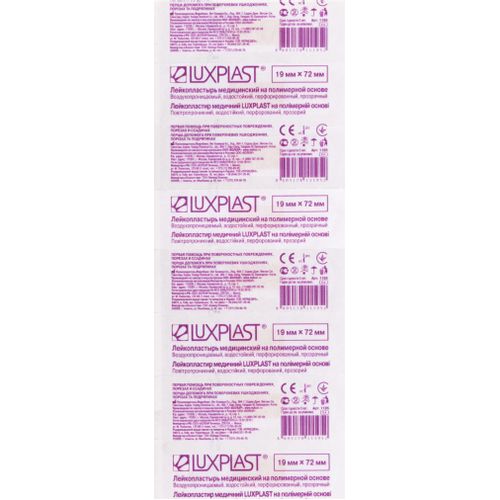 LUXPLAST СТРИП-ЛЕНТА ПОЛИМЕР ПРОЗРАЧ 19 Х 72ММ ПЛАСТЫРЬ   №10