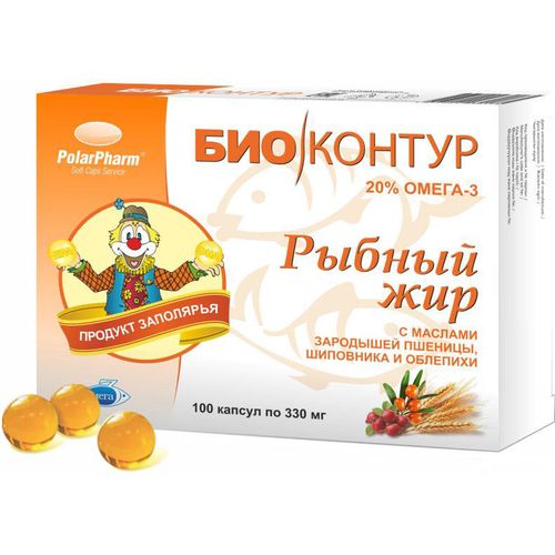 БИОКОНТУР РЫБНЫЙ ЖИР С МАСЛОМ ЗАРОДЫШЕЙ ПШЕНИЦЫ ШИПОВНИКА И ОБЛЕПИХИ КАПСУЛЫ 300 МГ №100