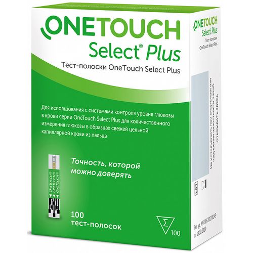 ТЕСТ-ПОЛОСКИ ДЛЯ ГЛЮКОМЕТРА ONE TOUCH SELECT PLUS ТЕСТ-ПОЛОСКИ ДЛЯ ГЛЮКОМЕТРА №100