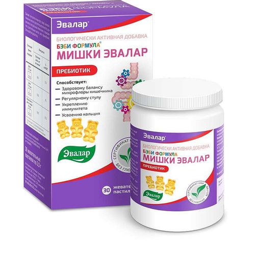 ЭВАЛАР БЭБИ ФОРМУЛА МИШКИ ПРЕБИОТИК ПАСТИЛКИ ЖЕВАТЕЛЬНЫЕ  2,5 Г №30
