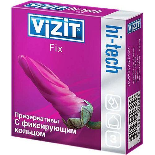 VIZIT ПРЕЗЕРВАТИВЫ HI-TECH FIX С ФИКСИР КОЛЬЦОМ ПРЕЗЕРВАТИВ    №3