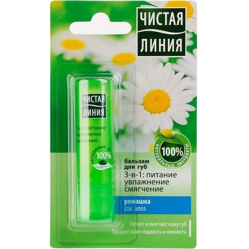 ЧИСТАЯ ЛИНИЯ БАЛЬЗАМ Д/ГУБ 3 В 1 ПИТАН/УВЛАЖ/СМЯГЧ РОМАШКА СТИК ДЛЯ ГУБ 4 Г №1