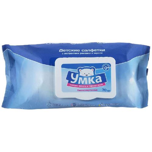 УМКА САЛФЕТКИ ВЛАЖНЫЕ С ЭКСТРАКТАМИ РОМАШКИ И ЧЕРЕДЫ САЛФЕТКИ ВЛАЖНЫЕ ДЕТСКИЕ   №70