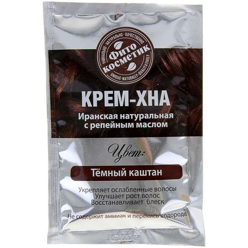 ФИТОКОСМЕТИК КРЕМ-ХНА Д/ВОЛОС ИРАНСКАЯ С РЕПЕЙНЫМ МАСЛ ТЕМНЫЙ КАШТАН КРАСКА ДЛЯ ВОЛОС 50 МЛ №1