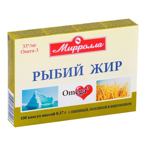 РЫБИЙ ЖИР МИРРОЛЛА С МАСЛОМ ЗАРОДЫШЕЙ ПШЕНИЦЫ, ОБЛЕПИХИ И ШИПОВНИКА КАПСУЛЫ 370 МГ №100