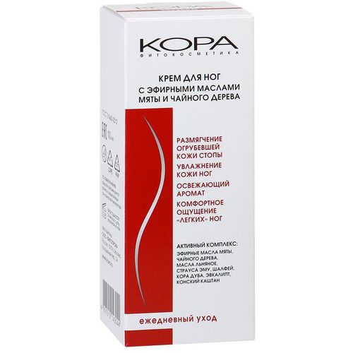 КОРА КРЕМ Д/НОГ С ЭФИРН.МАСЛАМИ МЯТЫ И ЧАЙНОГО ДЕРЕВА КОСМЕТИЧЕСКИЙ КРЕМ 100 МЛ №1