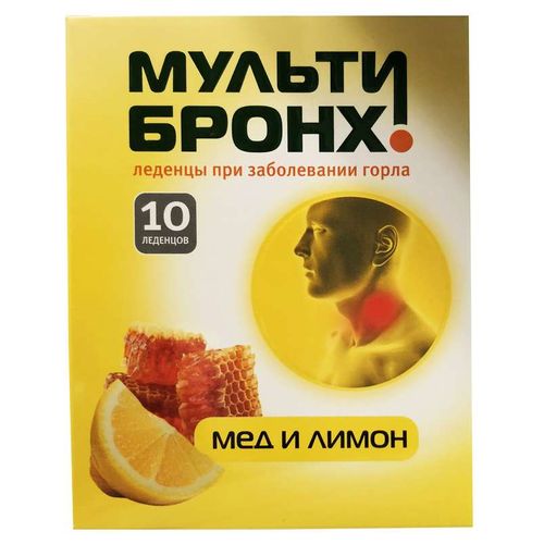 МУЛЬТИ-БРОНХ ПАСТИЛКИ РАСТИТЕЛЬНЫЕ [МЕД-ЛИМОН] 3250 МГ   №10