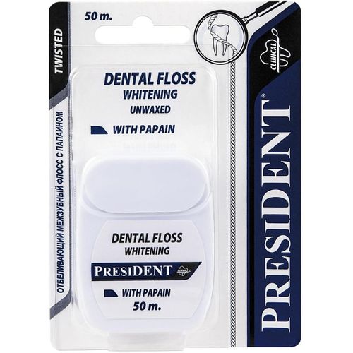 PRESIDENT ЗУБН НИТЬ FLOSS WHITENING С ПАПАИНОМ ЗУБНАЯ НИТЬ 50 М №1