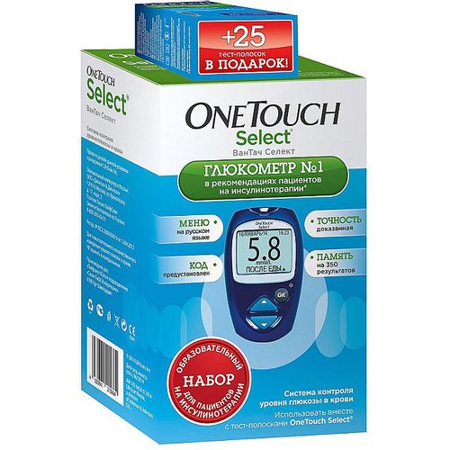 ГЛЮКОМЕТР ONE TOUCH SELECT КОМПЛЕКТ (+25 ТЕСТ-ПОЛОСОК) ГЛЮКОМЕТР №1