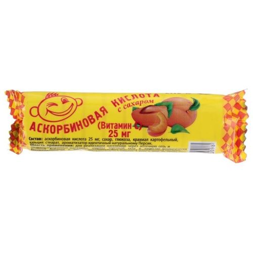 АСКОРБИНОВАЯ КИСЛОТА С САХАРОМ (ПЕРСИК) ТАБЛЕТКИ 25 МГ №10