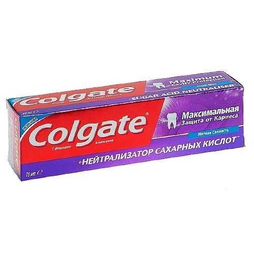 COLGATE ЗУБН ПАСТА МАКС ЗАЩИТА ОТ КАРИЕСА+НЕЙТРАЛИЗАТОР САХАР КИСЛОТ ЗУБНАЯ ПАСТА ПРОФИЛАКТИКА КАРИЕСА 75 МЛ №1