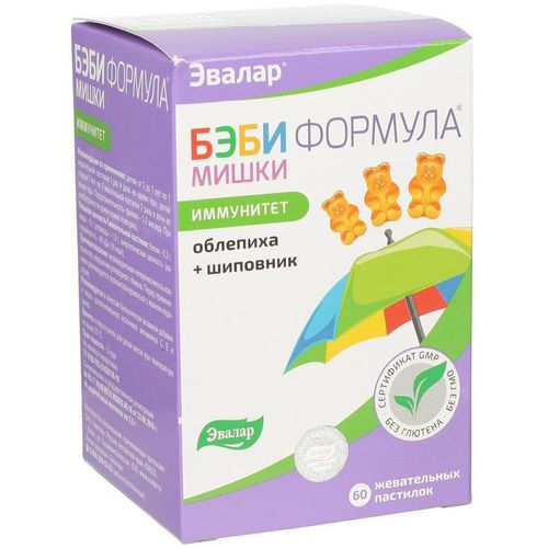 ЭВАЛАР БЭБИ ФОРМУЛА МИШКИ ИММУНИТЕТ ПАСТИЛКИ ЖЕВАТЕЛЬНЫЕ  2,5 Г №60