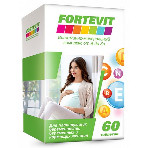FORTEVIT/ФОРТЕВИТ ВИТАМИННО-МИНЕРАЛЬНЫЙ КОМПЛЕКС ОТ A ДО ZN Д/ЖЕНЩИН ПЛАНИРУЮЩИХ БЕРЕМЕННОСТЬ ТАБЛЕТКИ  885 МГ №60