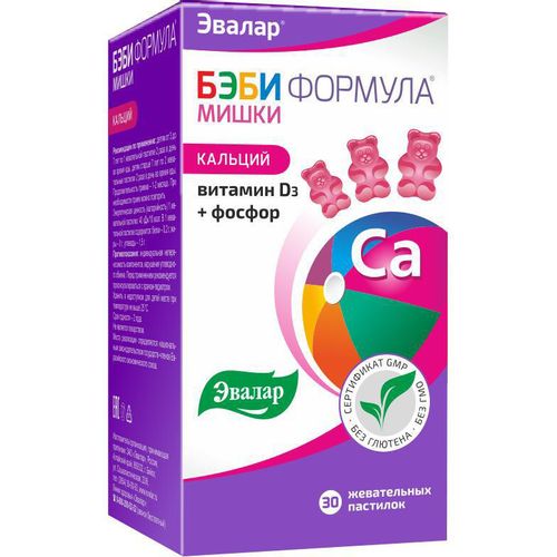 ЭВАЛАР БЭБИ ФОРМУЛА МИШКИ КАЛЬЦИЙ/ФОСФОР/ВИТ D3 ПАСТИЛКИ ЖЕВАТЕЛЬНЫЕ  2,5 Г №30