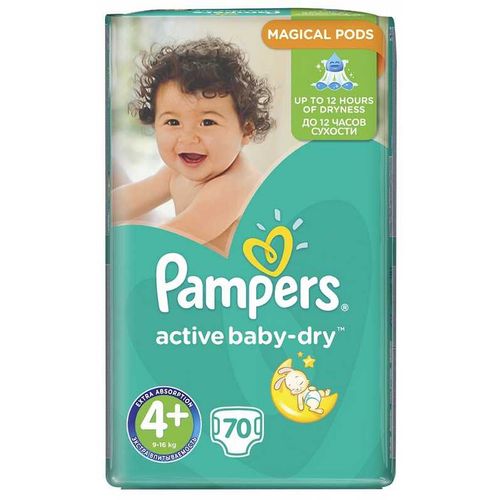 PAMPERS ACTIVE BABY-DRY ПОДГУЗНИКИ 4+ MAXI PLUS 9-16КГ ПОДГУЗНИКИ ДЕТСКИЕ №70