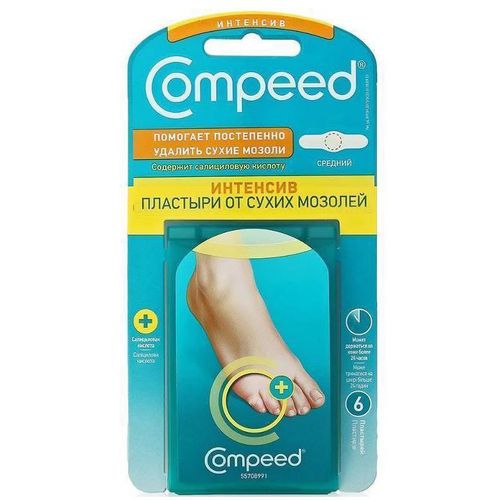 COMPEED ПЛАСТЫРЬ ОТ СУХ МОЗОЛЕЙ ИНТЕНСИВ ПЛАСТЫРЬ ГИДРОКОЛЛОИДНЫЙ   №6