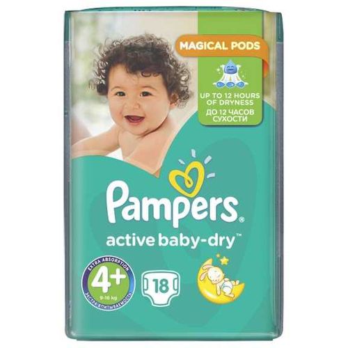 PAMPERS ACTIVE BABY-DRY ПОДГУЗНИКИ 4+ MAXI PLUS 9-16КГ ПОДГУЗНИКИ ДЕТСКИЕ №18
