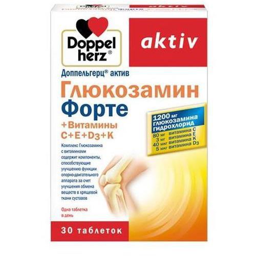 ДОППЕЛЬГЕРЦ АКТИВ ГЛЮКОЗАМИН ФОРТЕ+ВИТАМИНЫ С+Е+D3+K ТАБЛЕТКИ  1560 МГ №30