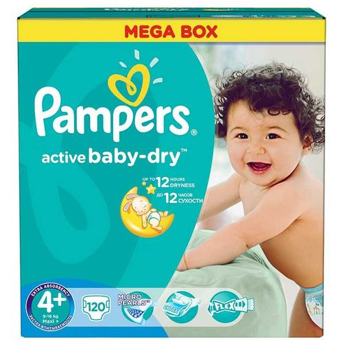 PAMPERS ACTIVE BABY-DRY ПОДГУЗНИКИ 4+ MAXI PLUS 9-16КГ ПОДГУЗНИКИ ДЕТСКИЕ №120