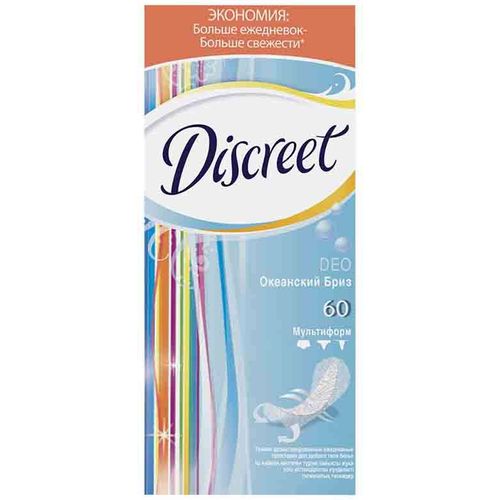 DISCREET ПРОКЛАДКИ ГИГИЕНИЧЕСКИЕ ЕЖЕДНЕВНЫЕ DEO OCEAN BREEZE ПРОКЛАДКИ ЖЕНСКИЕ ГИГИЕНИЧЕСКИЕ ЕЖЕДНЕВНЫЕ №60