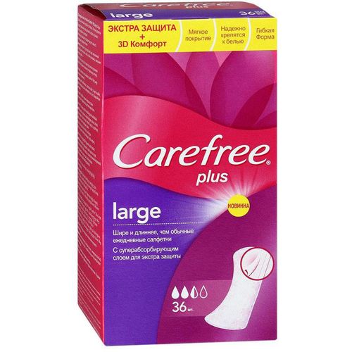 CAREFREE ПРОКЛАДКИ ЕЖЕДНЕВНЫЕ PLUS LARGE ПРОКЛАДКИ ЖЕНСКИЕ ГИГИЕНИЧЕСКИЕ ЕЖЕДНЕВНЫЕ №36