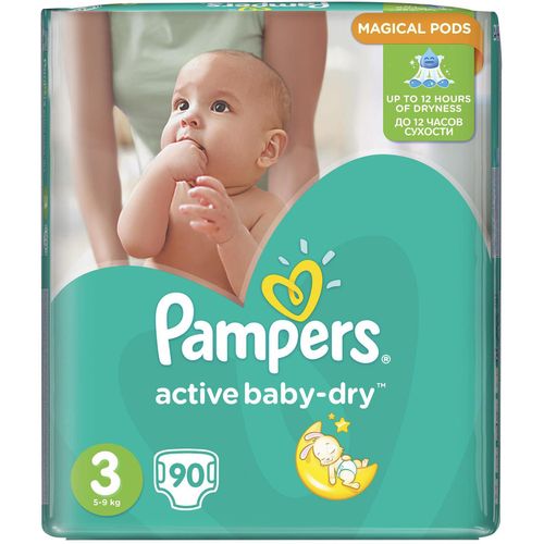 PAMPERS ACTIVE BABY-DRY ПОДГУЗНИКИ 3 MIDI 5-9КГ ПОДГУЗНИКИ ДЕТСКИЕ №90