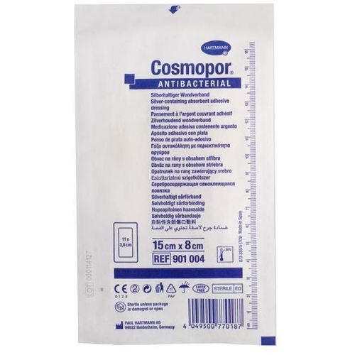 COSMOPOR ANTIBACTERIAL ПОВЯЗКА СЕРЕБРОСОДЕРЖАЩАЯ САМОКЛЕЯЩАЯСЯ С ВПИТЫВАЮЩЕЙ ПОДУШЕЧКОЙ 15 СМ X 8 СМ ПОВЯЗКИ ПЛАСТЫРНОГО ТИПА   №1