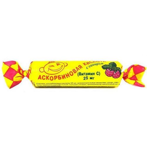 АСКОРБИНОВАЯ КИСЛОТА С САХАРОМ (МАЛИНА) ТАБЛЕТКИ 25 МГ №10