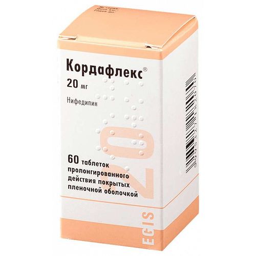 КОРДАФЛЕКС ТАБЛЕТКИ ПРОЛОНГИРОВАННОГО ДЕЙСТВИЯ ПОКРЫТЫЕ ПЛЕНОЧНОЙ ОБОЛОЧКОЙ 20 МГ   №60